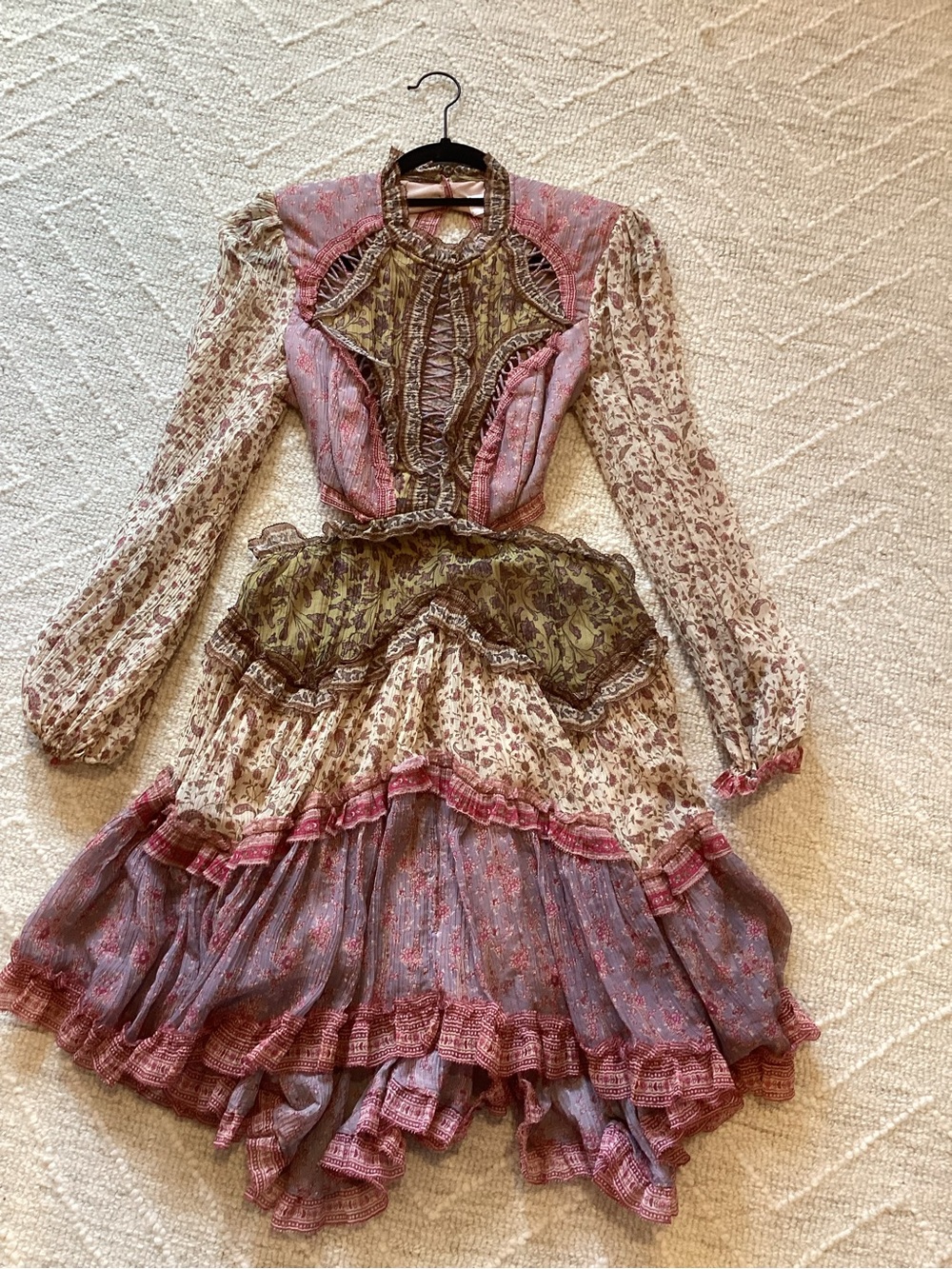Zimmermann Juniper Boho Floral Ruffle Cutout Midi Dress Size Women’s 3